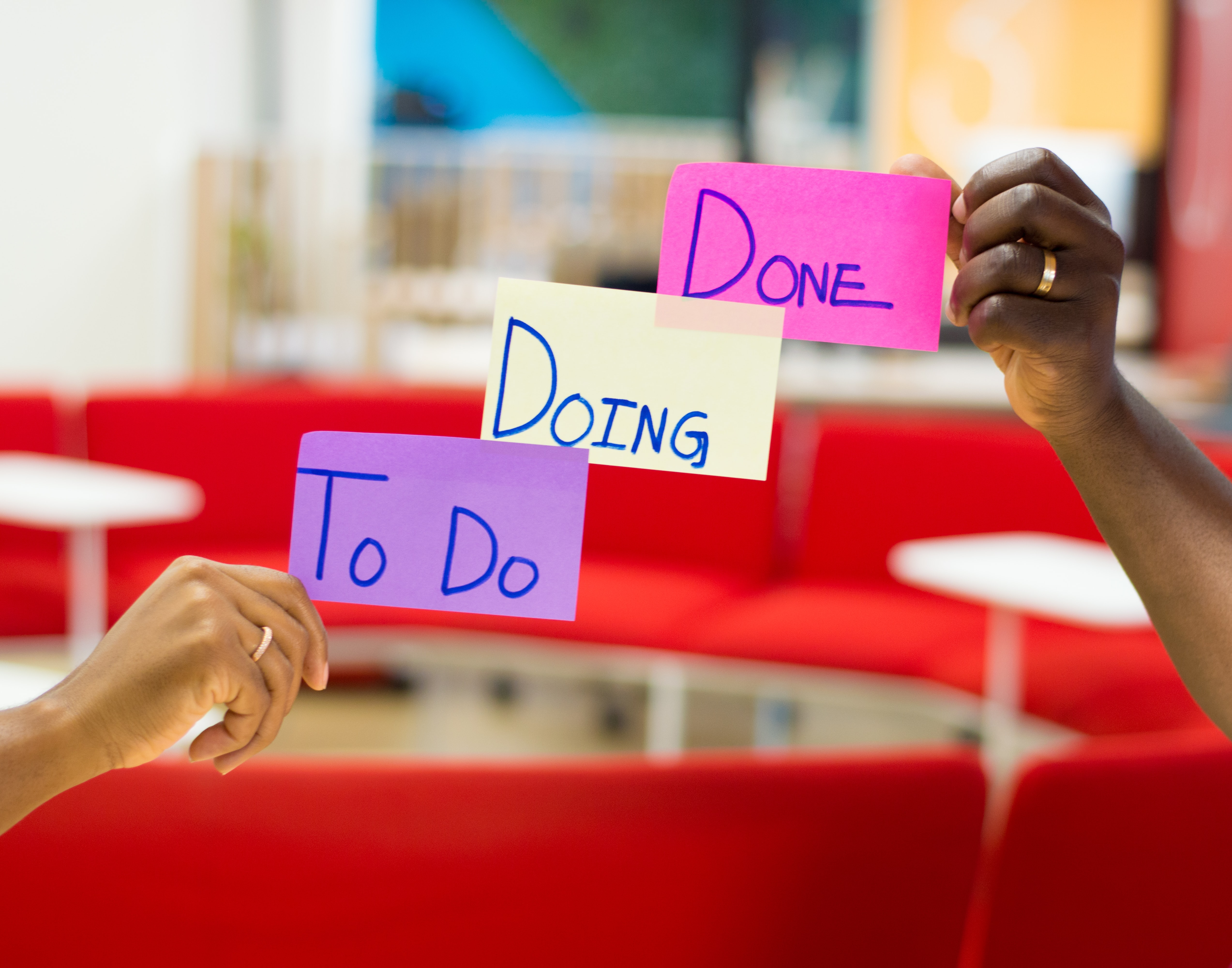 Post-it notes saying: To Do, Doing, Done